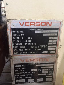 Used Verson 250 Ton OBI For Sale