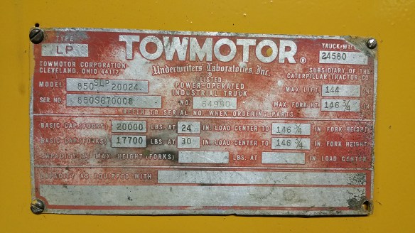 20000lbs. CAT Towmotor Forklift For Sale