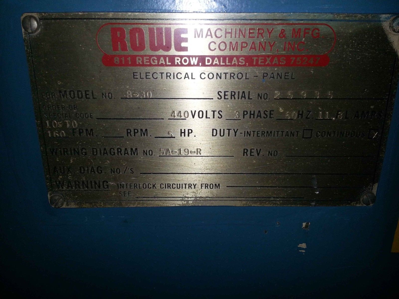 10,000lb. Capacity Rowe Servo Feedline For Sale