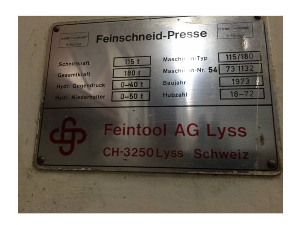 115 Metric Ton Feintool Blanking Press For Sale