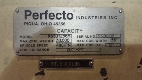 30,000lb. Capacity Perfecto Coil Rell with Perfecto Straightener Feeder For Sale