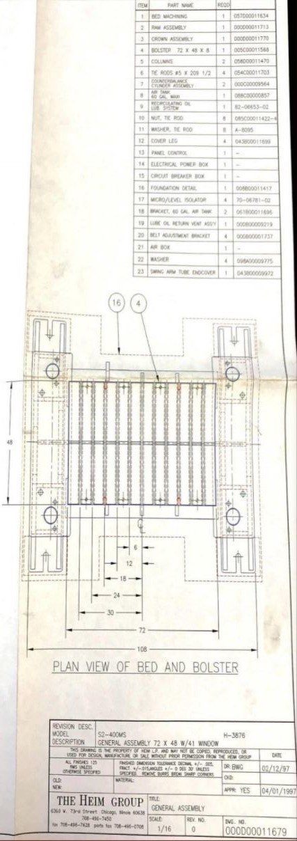 400 Ton Capacity Heim Straight Side Press For Sale