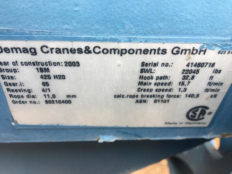 10 Ton Capacity Demag Overhead Bridge Crane For Sale