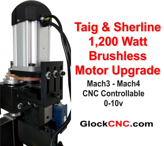 NEW! Looking for a Sherline or Taig motor upgrade? This is for you if you're looking for ultimate power. Our typical customers for the 1,200 Watt are commercial and high end hobbyist. Like our other brushless motor, it produces high torque at any RPM. This is because the brushless driver will feed any needed power to maintain RPM. This is a great Industrial Continuous Duty Brushless Motor for your lathe or mill. The motor RPM is 5,400. Of course, your final spindle RPM will depend upon your pulley ratio.  What you get:  1,200 Watt High Torque Brushless Continuous Duty Motor (fan cooled) Mach3 - Mach4 controllable through 0-10v input About the same weight as stock motor, but with much more power No modifications needed for Sherline or Taig to mount (or course, it mounts directly to our Heavy Duty Headstocks as well). Brushless controller with 5 digit motor tachometer showing motor speed Remote wired controller Motor RPM 5,400 Motor is reversible through the controller 110v or 220 volt Kit includes: Brushless Motor + Controller, Mounts & Cabling OPTIONS.... The pictured pulley with belt is optional because some like to use their own pulley. Shaft is 14mm with 5mm key The optional control box features; Speed Control Knob, Direction, Engage, & Brake switches Note: All of our motor upgrade kits are custom made and take approximately 2 weeks to ship. We offer returns on defective parts 90 days or you may upgrade to a larger motor if returned un-used within 14 days.  (Headstocks in any pictures is sold separately and not included)