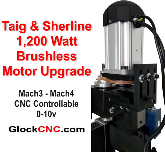 NEW! Looking for a Sherline or Taig motor upgrade? This is for you if you're looking for ultimate power. Our typical customers for the 1,200 Watt are commercial and high end hobbyist. Like our other brushless motor, it produces high torque at any RPM. This is because the brushless driver will feed any needed power to maintain RPM. This is a great Industrial Continuous Duty Brushless Motor for your lathe or mill. The motor RPM is 5,400. Of course, your final spindle RPM will depend upon your pulley ratio.  What you get:  1,200 Watt High Torque Brushless Continuous Duty Motor (fan cooled) Mach3 - Mach4 controllable through 0-10v input About the same weight as stock motor, but with much more power No modifications needed for Sherline or Taig to mount (or course, it mounts directly to our Heavy Duty Headstocks as well). Brushless controller with 5 digit motor tachometer showing motor speed Remote wired controller Motor RPM 5,400 Motor is reversible through the controller 110v or 220 volt Kit includes: Brushless Motor + Controller, Mounts & Cabling OPTIONS.... The pictured pulley with belt is optional because some like to use their own pulley. Shaft is 14mm with 5mm key The optional control box features; Speed Control Knob, Direction, Engage, & Brake switches Note: All of our motor upgrade kits are custom made and take approximately 2 weeks to ship. We offer returns on defective parts 90 days or you may upgrade to a larger motor if returned un-used within 14 days.  (Headstocks in any pictures is sold separately and not included)